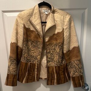 Coldwater Creek Women's Cream and Brown Patterned Blazer